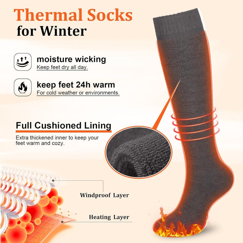 CTHH 3 Pairs Warm Knee High Socks for Women - Thick Cotton Thermal Boot Socks for Hiking, Running, Work, Gifts, Winter - Image 3